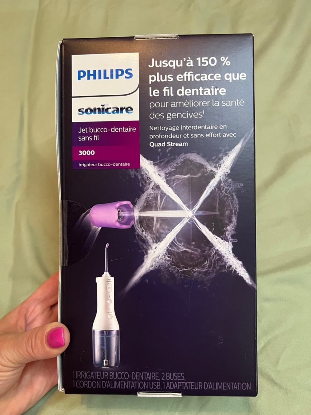 Philips Sonicare 3000 Cordless Water Flosser - White and Purple